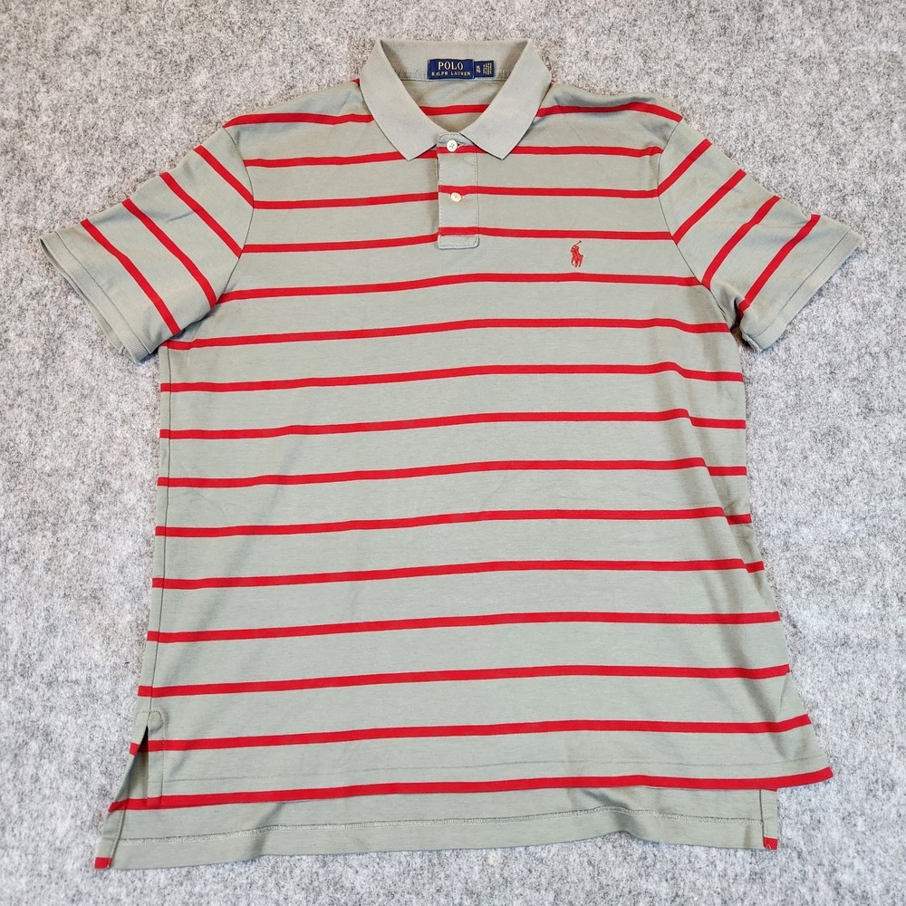 Polo Ralph Lauren Shirt Men XL Red Gray Striped Golf Casual Preppy Walking‎ Pony - Picture 2 of 8